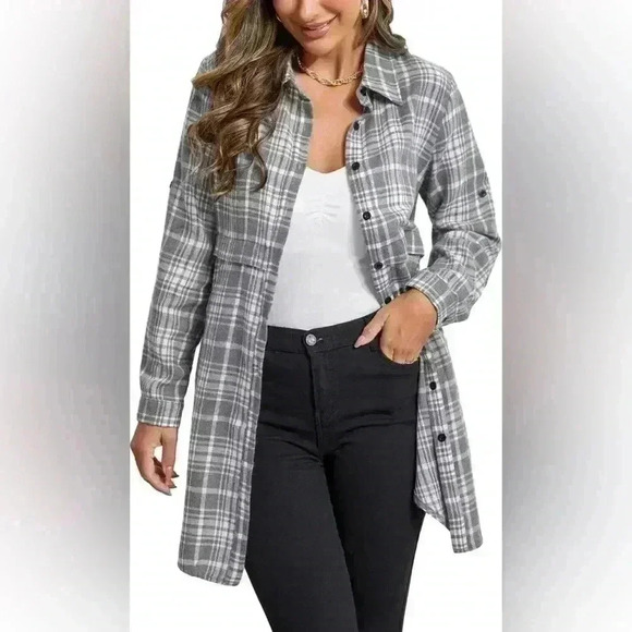 NWT Elesol Plaid Button Down Shirt Dress/Shacket - Picture 1 of 9